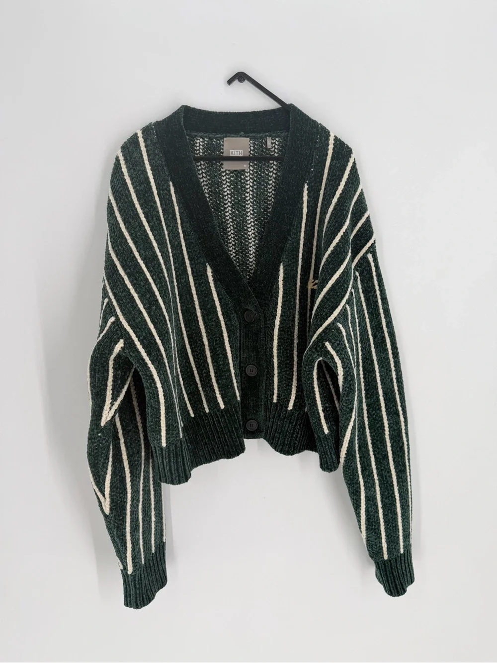 Kith Effie Striped Cropped Knitted Cardigan In Stadium